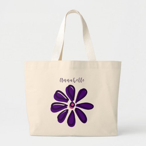 Elegant Script Name Purple Flower Doodle Jumbo Large Tote Bag