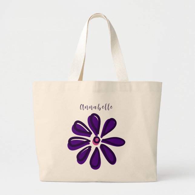 Elegant Script Name Purple Flower Doodle Jumbo Large Tote Bag (Front)