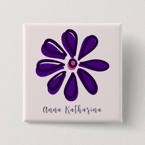 Elegant Script Name Purple Flower Doodle Square Button