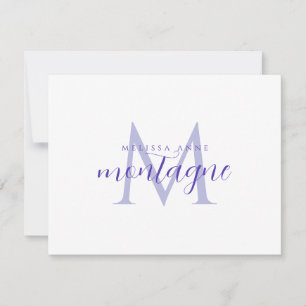 Elegant Script Name Purple Monogram Flat Note Card