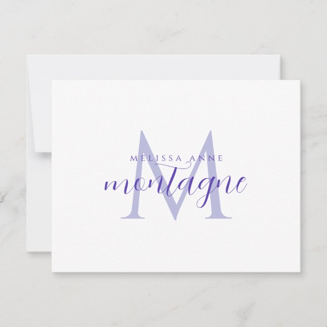 Elegant Script Name Purple Monogram Flat Note Card (Front)