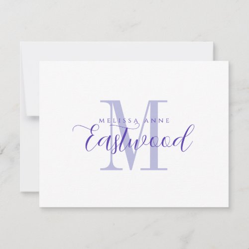 Elegant Script Name Purple Monogram Flat Note Card