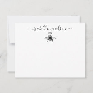 Elegant Script Name Queen Bee Crown Note Card