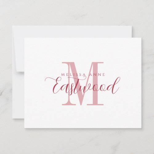 Elegant Script Name Red Monogram Flat Note Card