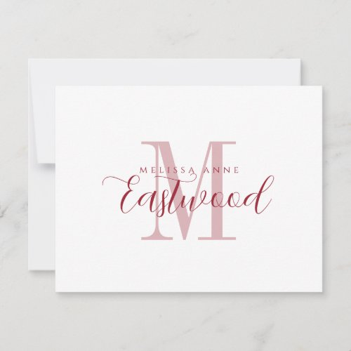 Elegant Script Name Red Monogram Flat Note Card