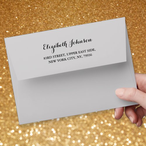 Elegant Script Name Return Address Gray 5x7 DIY Envelope