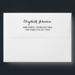 Elegant Script Name Return Address White 5x7 DIY Envelope<br><div class="desc">Create your own custom, personalized, simple, elegant, stylish, beautiful script / typography, smooth, classic, matte, wedding invitations / greeting cards envelopes. Simply enter your name / family name / company name / couple's names (bride & groom / wife & husband), and address. Perfect for both, home and business, personal and...</div>