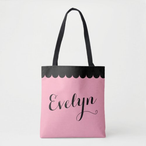 Elegant Script Name Scalloped Pink Calligraphy Tote Bag