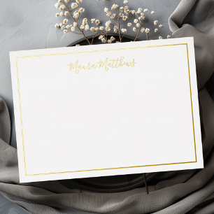 Elegant script name silver gold foil note card