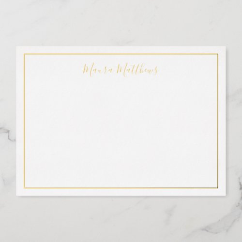 Elegant script name silver gold foil note card