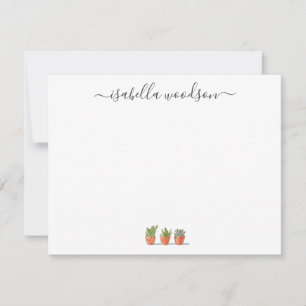Elegant Script Name Succulent Cactus Note Card