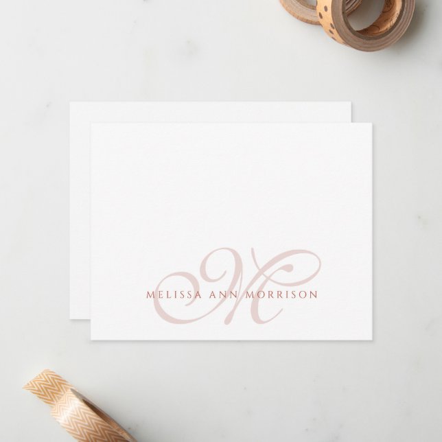 Elegant Script Name Terracotta Monogram  Note Card (Front/Back In Situ)