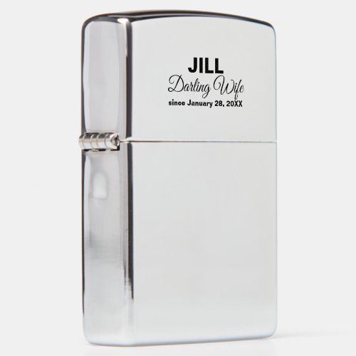 Elegant Script Name Wedding Date Darling Wife Zippo Lighter