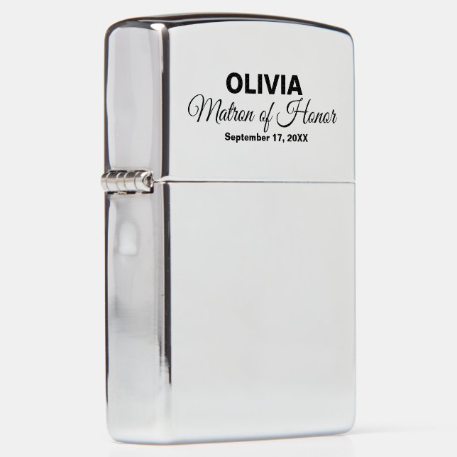 Elegant Script Name Wedding Date Matron of Honor Zippo Lighter (Right)