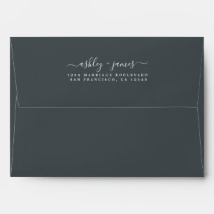 Elegant Script Names Black Wedding Return Address Envelope