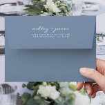 Elegant Script Names  Blue Wedding Return Address Envelope<br><div class="desc">Chic, modern and simple wedding return address envelope with your names in white elegant hand written script on a vintage blue background. Simply add your names and address. Exclusively designed for you by Happy Dolphin Studio. If you need any help or matching products please contact us at happydolphinstudio@outlook.com. We're happy...</div>