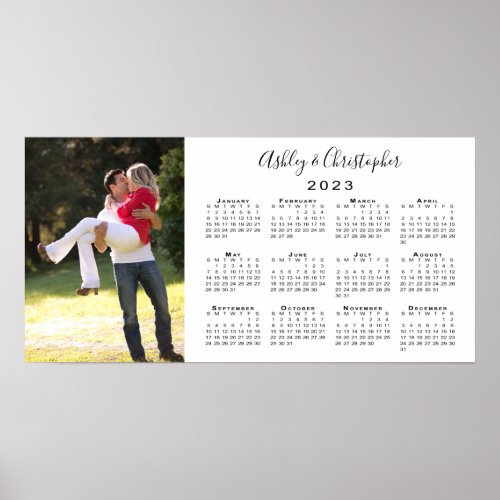 Elegant Script Names Couple Photo 2023 Calendar Poster