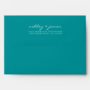 Elegant Script Names Green Wedding Return Address Envelope