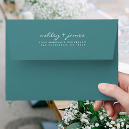 Elegant Script Names Green Wedding Return Address  Envelope