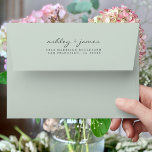 Elegant Script Names Green Wedding Return Address  Envelope<br><div class="desc">Chic, modern and simple wedding return address envelope with your names in off-black elegant hand written script on a pastel milky green background. Simply add your names and address. Exclusively designed for you by Happy Dolphin Studio. If you need any help or matching products please contact us at happydolphinstudio@outlook.com. We're...</div>