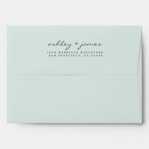 Elegant Script Names Mint Wedding Return Address Envelope