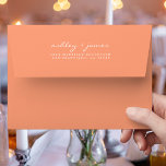 Elegant Script Names Orange Wedding Return Address Envelope<br><div class="desc">Chic, modern and simple wedding return address envelope with your names in white elegant hand written script on a cantaloupe orange background. Simply add your names and address. Exclusively designed for you by Happy Dolphin Studio. If you need any help or matching products please contact us at happydolphinstudio@outlook.com. We're happy...</div>