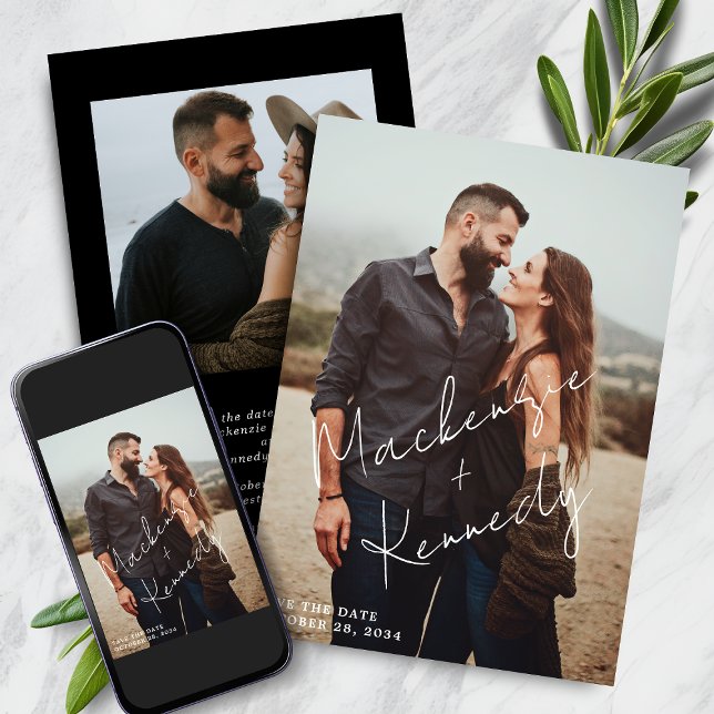 Elegant Script Names Photo Save the Date (Elegant Script Names Photo Save the Date Announcements)