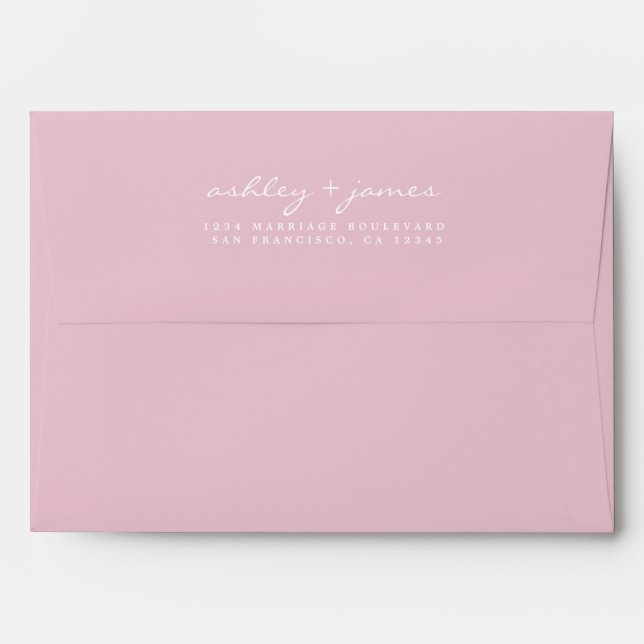 Elegant Script Names Pink Wedding Return Address Envelope (Back (Top Flap))