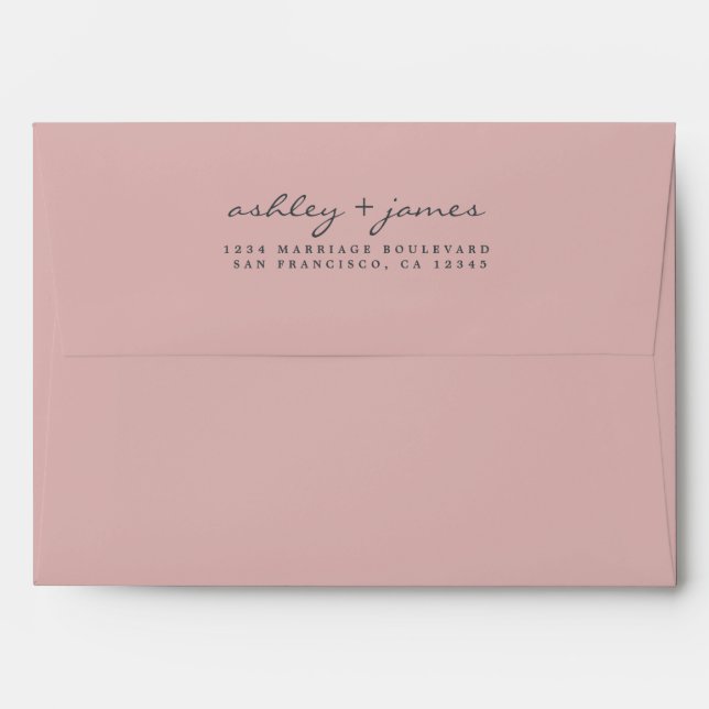 Elegant Script Names Pink Wedding Return Address Envelope (Back (Top Flap))