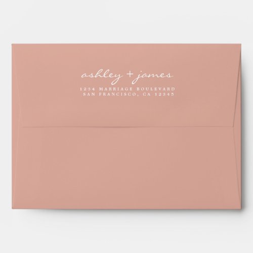 Elegant Script Names Pink Wedding Return Address Envelope