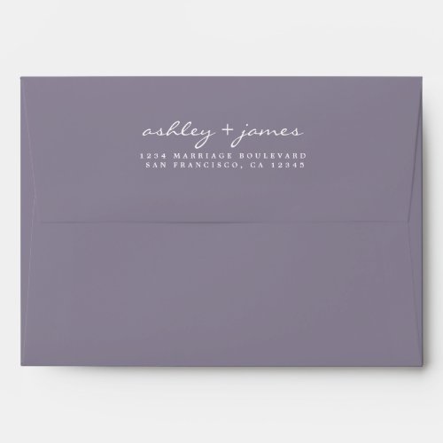 Elegant Script Names Purple Wedding Return Address Envelope