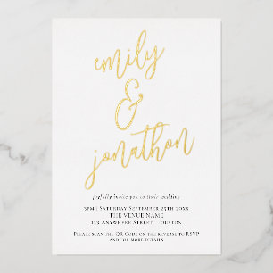 Elegant Script Names QR Code Wedding Real Foil Invitation