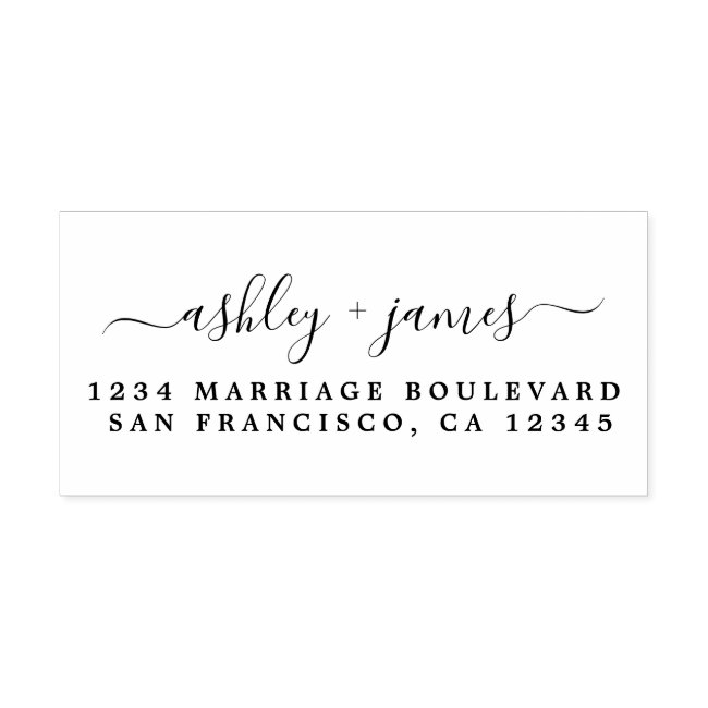 Elegant Script Names Wedding Return Address Rubber Stamp