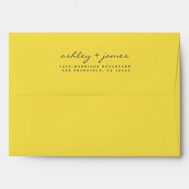 Elegant Script Names Yellow Wedding Return Address Envelope (Back (Top Flap))