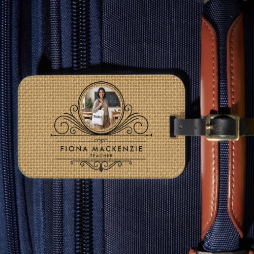 Elegant Script Natural Jute Texture Luggage Tag