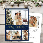 Elegant Script Navy 4 Photo Collage Christmas Holiday Card<br><div class="desc">Minimalist, Elegant Calligraphy 4 Photo Collage Merry Christmas Script Holiday Card in Navy and Gold. This festive, simple four (4) photo holiday card template feature a pretty grid photo collage and says „Merry Christmas”! The „Merry Christmas” greeting text is written in a beautiful hand lettered swirly swash-tail font type. On...</div>