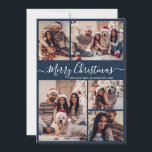 Elegant Script Navy 5 Photo Collage Christmas Holiday Card<br><div class="desc">Simple Modern Elegant Calligraphy Navy 5 Photo Collage Merry Christmas Script Holiday Card. This festive, whimsical, minimalist five (5) photo holiday greeting card template features a beautiful grid photo collage and says „Merry Christmas”! The „Merry Christmas” greeting text is written in a beautiful hand lettered swirly font typography or calligraphy...</div>