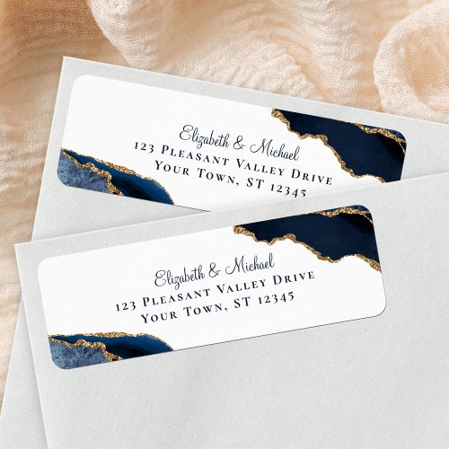 Elegant Script Navy Agate Wedding Return Address Label