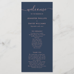 Elegant Script Navy Blue and Blush Wedding Program