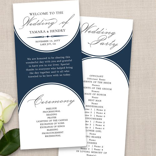 Elegant Script Navy Blue Arch Wedding Program