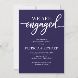 Elegant Script Navy Blue Engagement Party Invitation