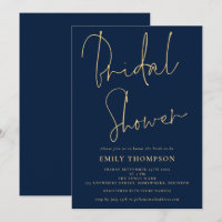 Elegant Script Navy Blue Gold Bridal Shower