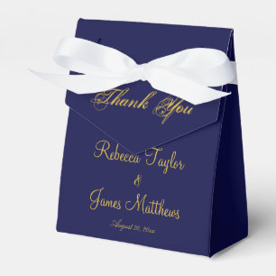 Elegant Script Navy Blue & Gold Wedding Thank You  Favor Boxes