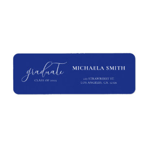 Elegant Script Navy Blue Graduation Return Address Label