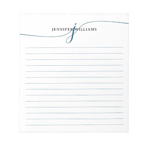 Elegant Script Navy Blue Modern Monogram Lined Notepad