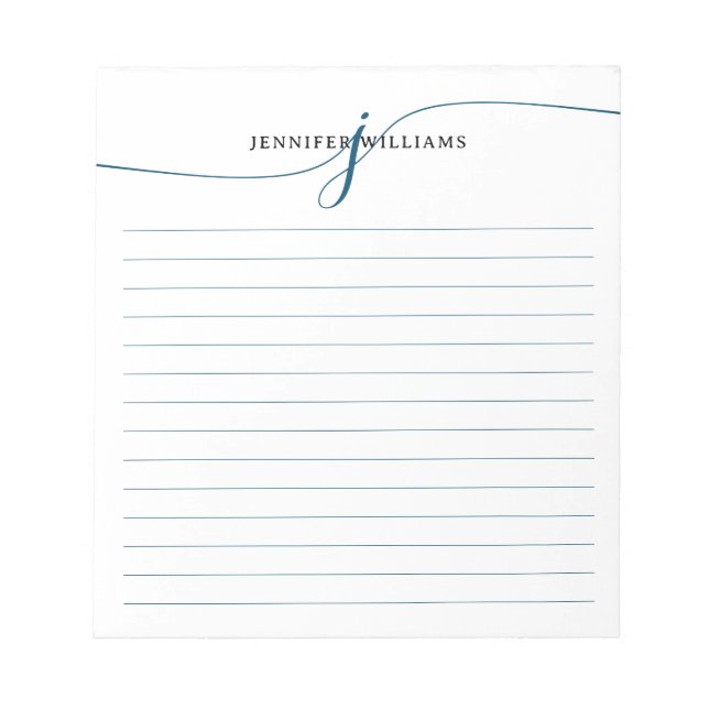 Elegant Script Navy Blue Modern Monogram Lined Notepad (Front)