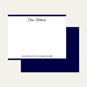 Elegant Script Navy Blue Stationery Border Note Card