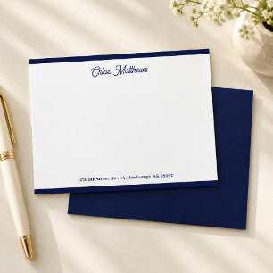 Elegant Script Navy Blue Stationery Border Note Card