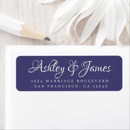 Elegant Script Navy Blue Wedding Return Address Label