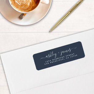 Elegant Script Navy Blue Wedding Return Address Label